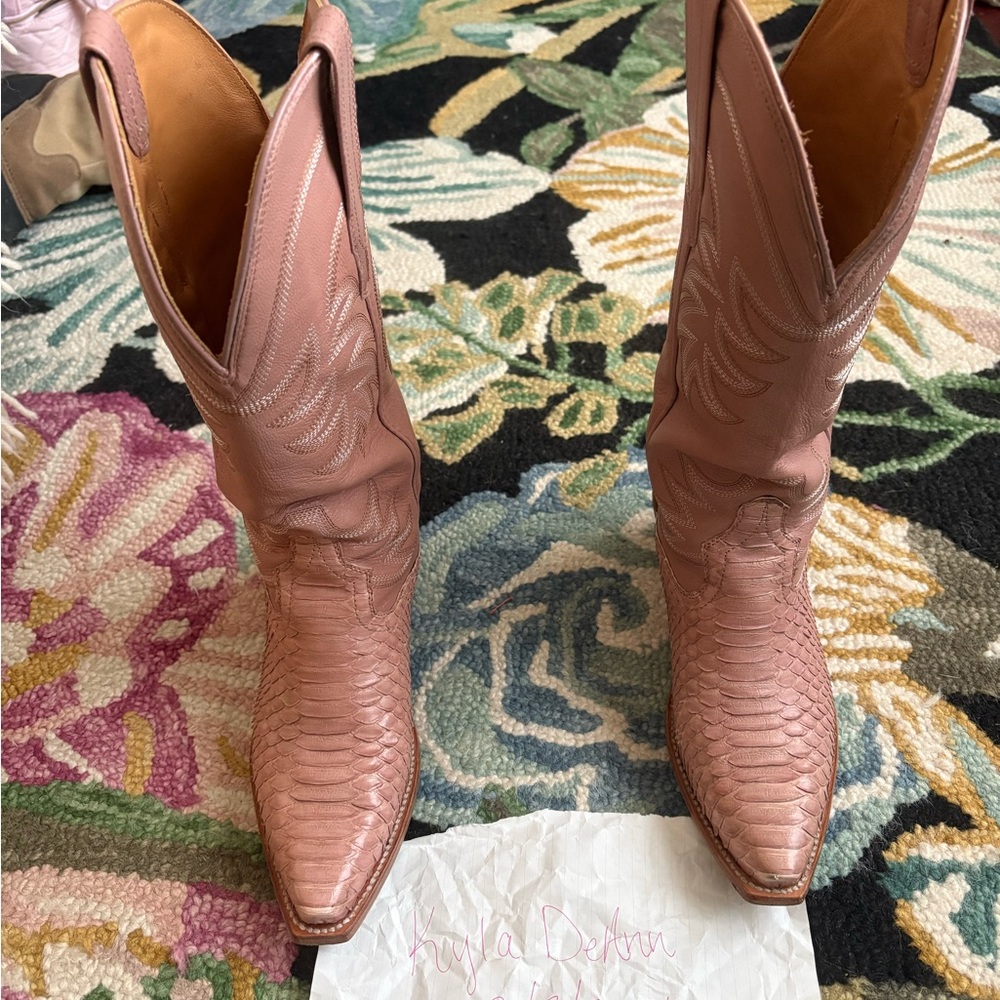 Tecovas Pink Python Heeled Boots - image 3